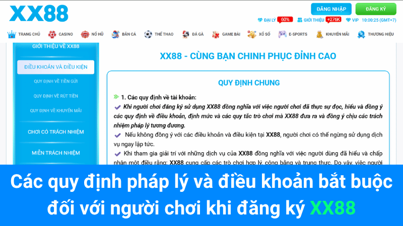 Các quy định pháp lý và điều khoản bắt buộc đối với người chơi khi đăng ký XX88