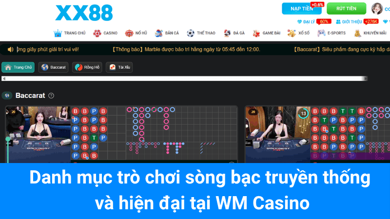 Danh mục trò chơi sòng bạc truyền thống và hiện đại tại WM Casino