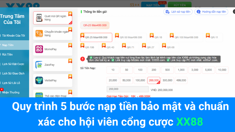Quy trình 5 bước nạp tiền bảo mật và chuẩn xác cho hội viên cổng cược XX88